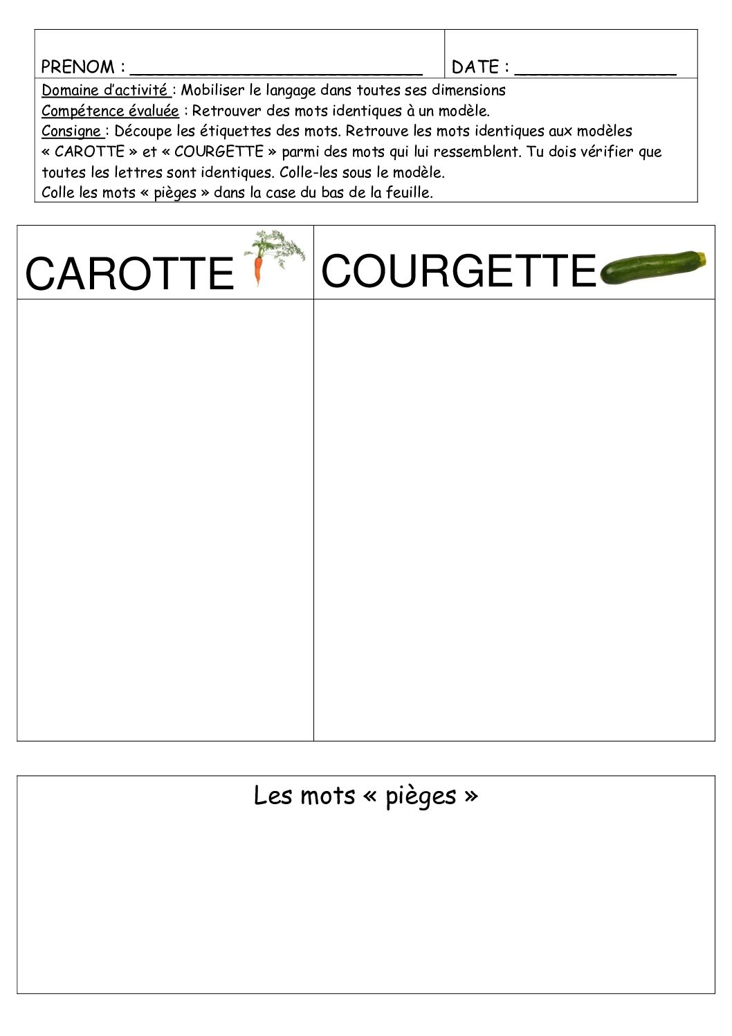 Mots identiques carotte et courgette pdf